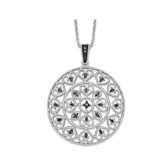1/5 Carat (ctw) Black Diamond Circle Pendant Sterling Silver with Ch
